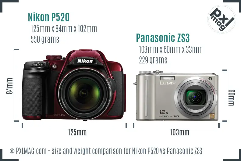 Nikon P520 vs Panasonic ZS3 size comparison Nikon P520 vs Panasonic ZS3 size comparison