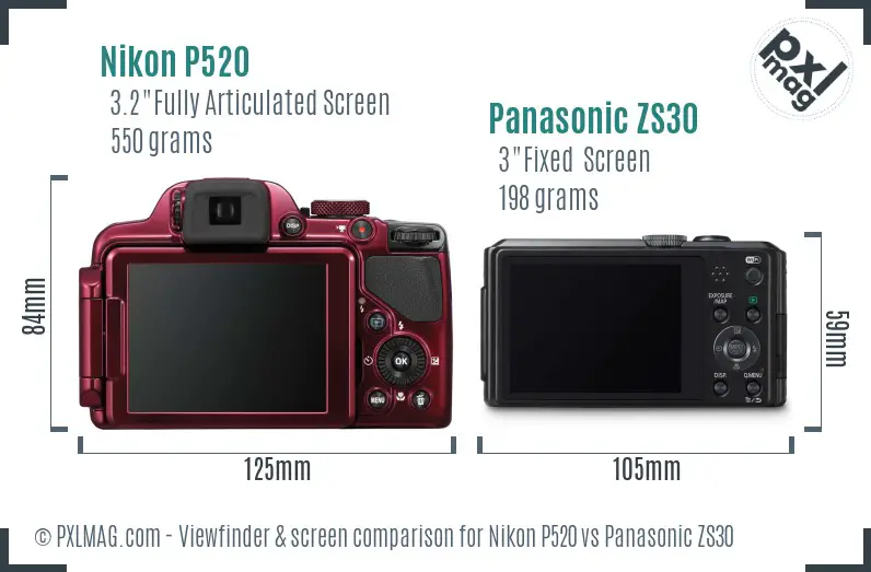 Nikon P520 vs Panasonic ZS30 Screen and Viewfinder comparison