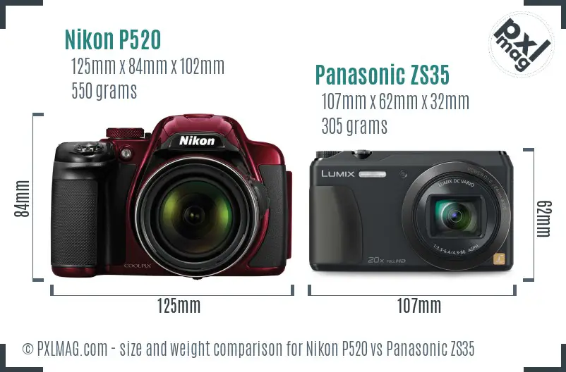 Nikon P520 vs Panasonic ZS35 size comparison