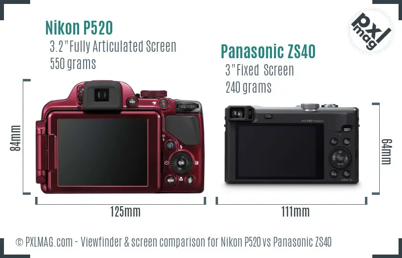 Nikon P520 vs Panasonic ZS40 Screen and Viewfinder comparison