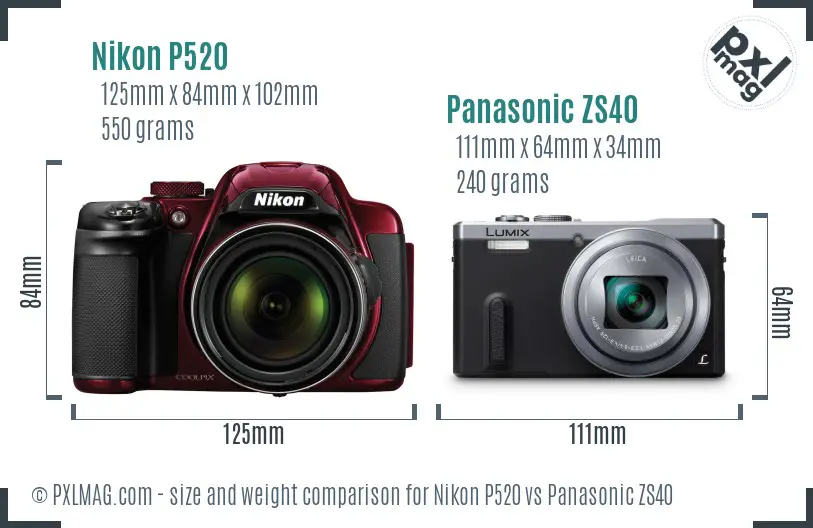 Nikon P520 vs Panasonic ZS40 size comparison