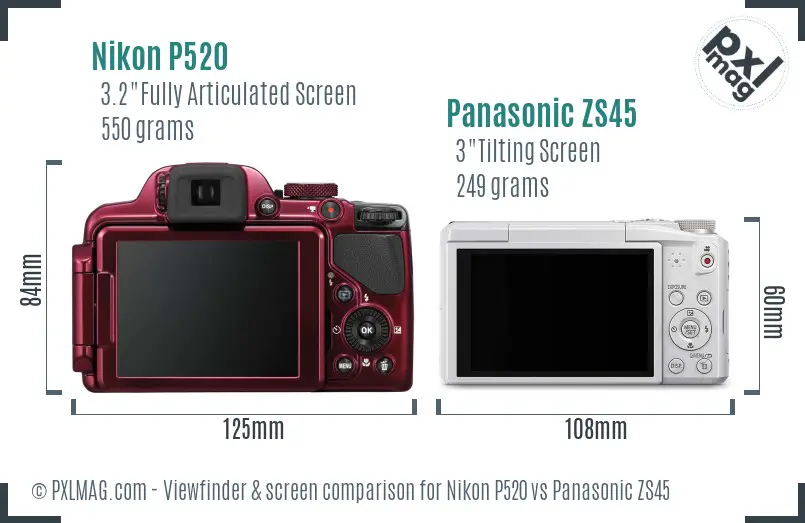 Nikon P520 vs Panasonic ZS45 Screen and Viewfinder comparison