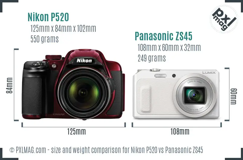 Nikon P520 vs Panasonic ZS45 size comparison