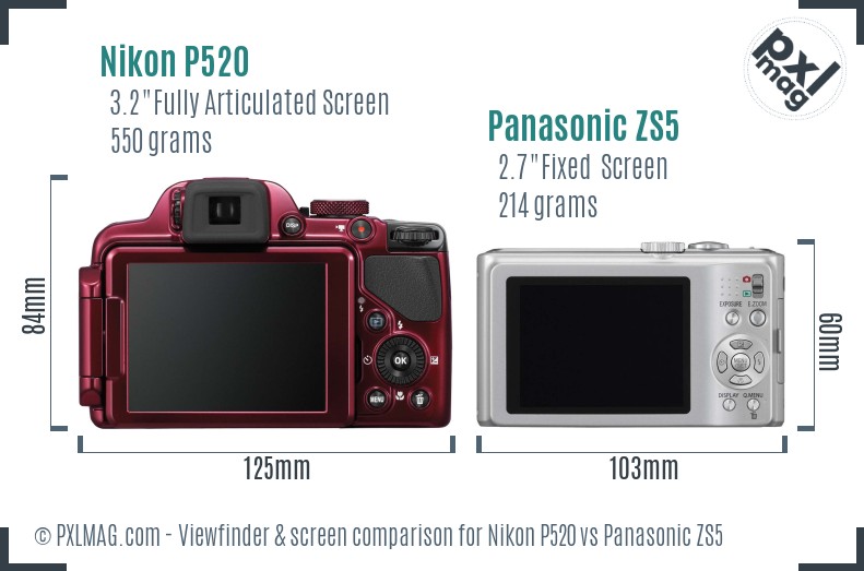 Nikon P520 vs Panasonic ZS5 Screen and Viewfinder comparison