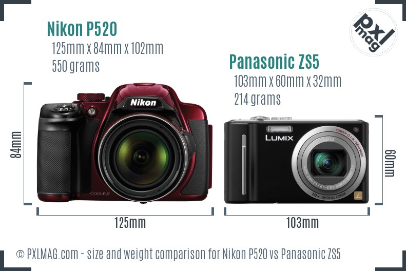 Nikon P520 vs Panasonic ZS5 size comparison