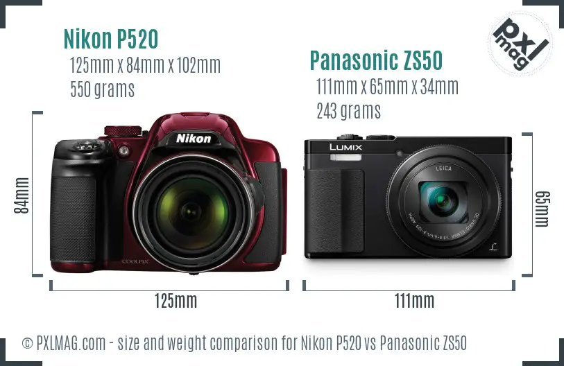 Nikon P520 vs Panasonic ZS50 size comparison Nikon P520 vs Panasonic ZS50 size comparison