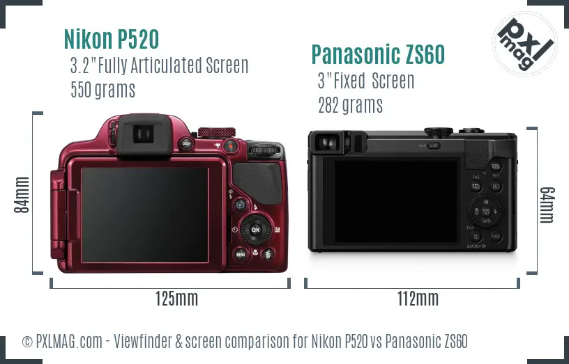 Nikon P520 vs Panasonic ZS60 Screen and Viewfinder comparison