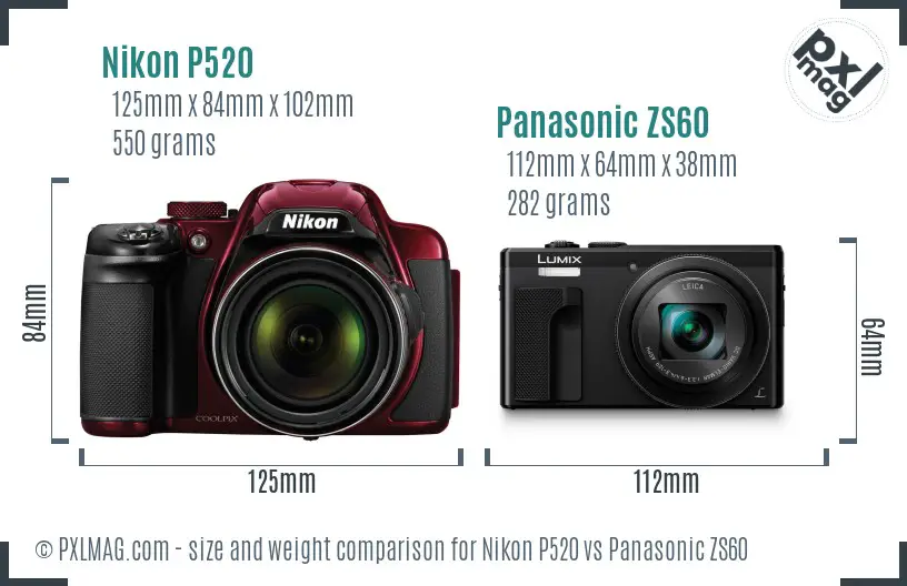 Nikon P520 vs Panasonic ZS60 size comparison