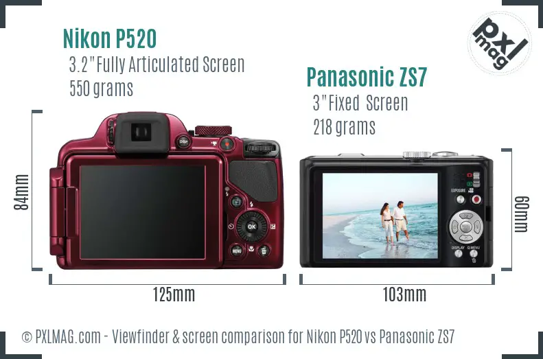 Nikon P520 vs Panasonic ZS7 Screen and Viewfinder comparison