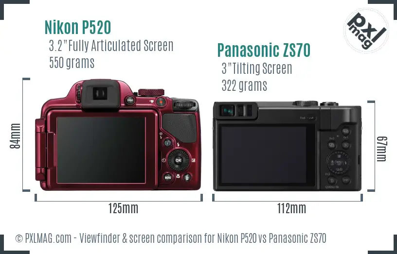 Nikon P520 vs Panasonic ZS70 Screen and Viewfinder comparison