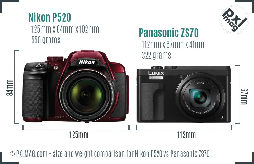 Nikon P520 vs Panasonic ZS70 size comparison