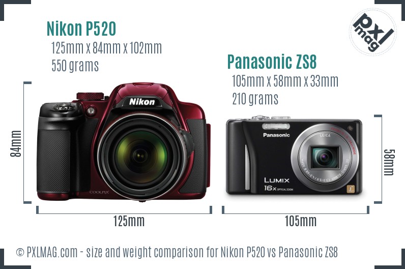 Nikon P520 vs Panasonic ZS8 size comparison Nikon P520 vs Panasonic ZS8 size comparison