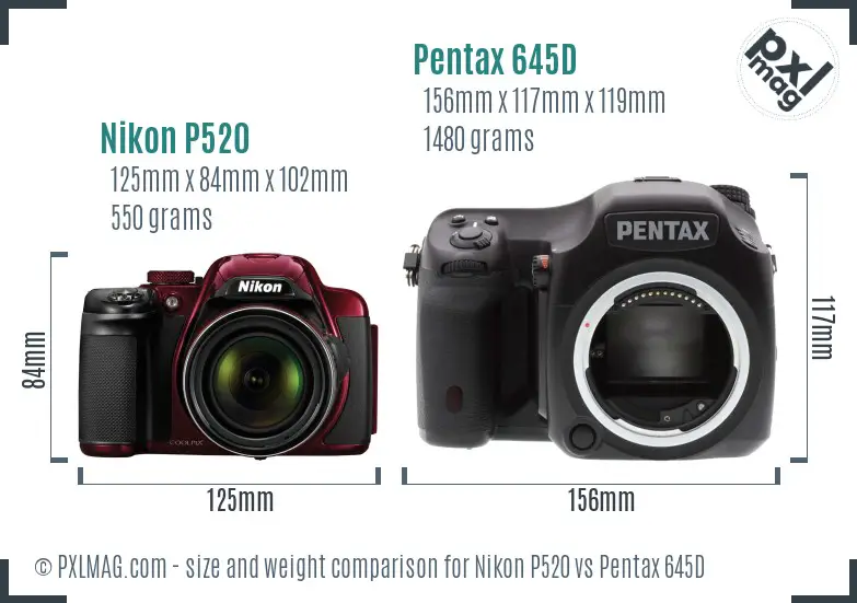 Nikon P520 vs Pentax 645D size comparison
