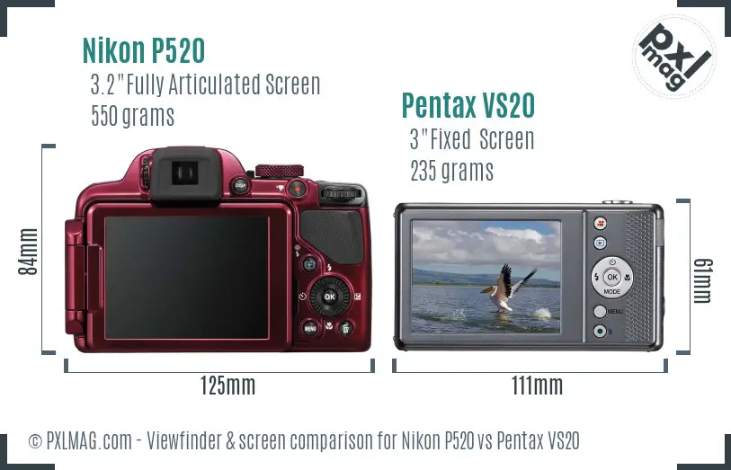 Nikon P520 vs Pentax VS20 Screen and Viewfinder comparison