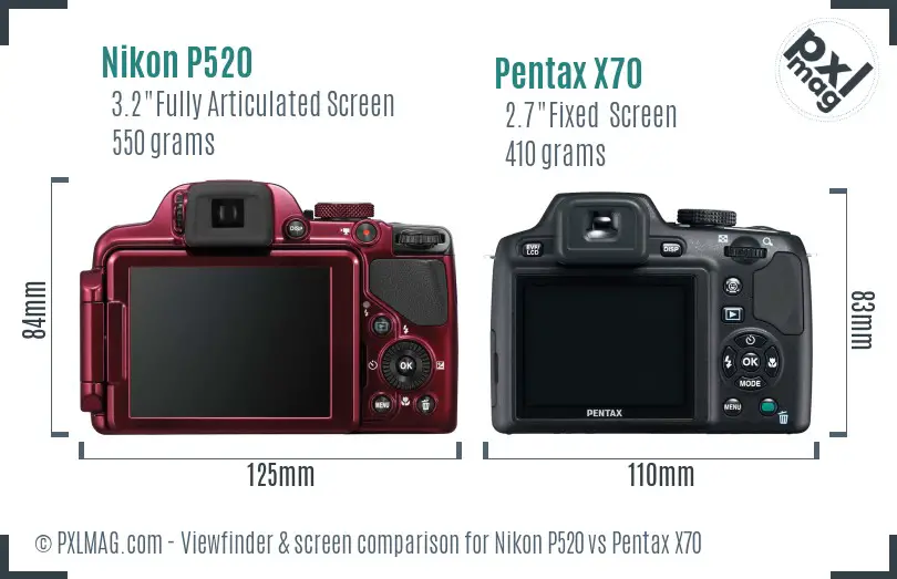 Nikon P520 vs Pentax X70 Screen and Viewfinder comparison