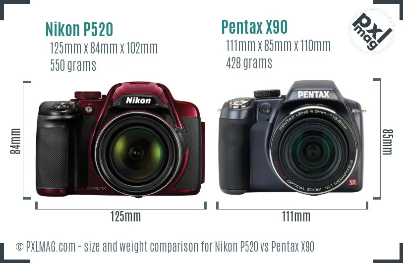 Nikon P520 vs Pentax X90 size comparison