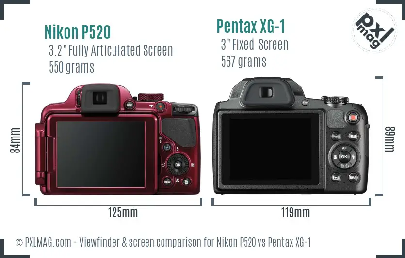 Nikon P520 vs Pentax XG-1 Screen and Viewfinder comparison