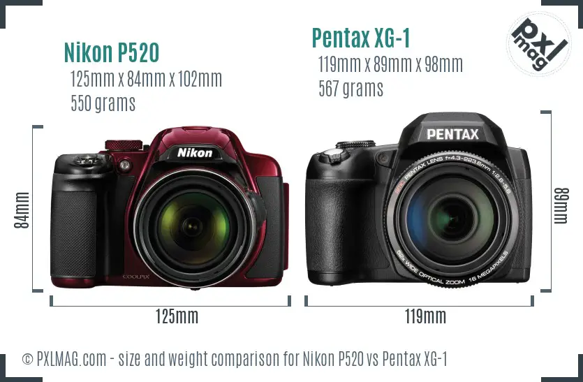 Nikon P520 vs Pentax XG-1 size comparison