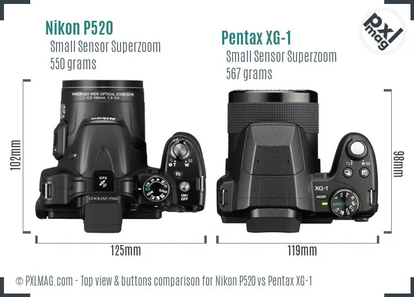 Nikon P520 vs Pentax XG-1 top view buttons comparison