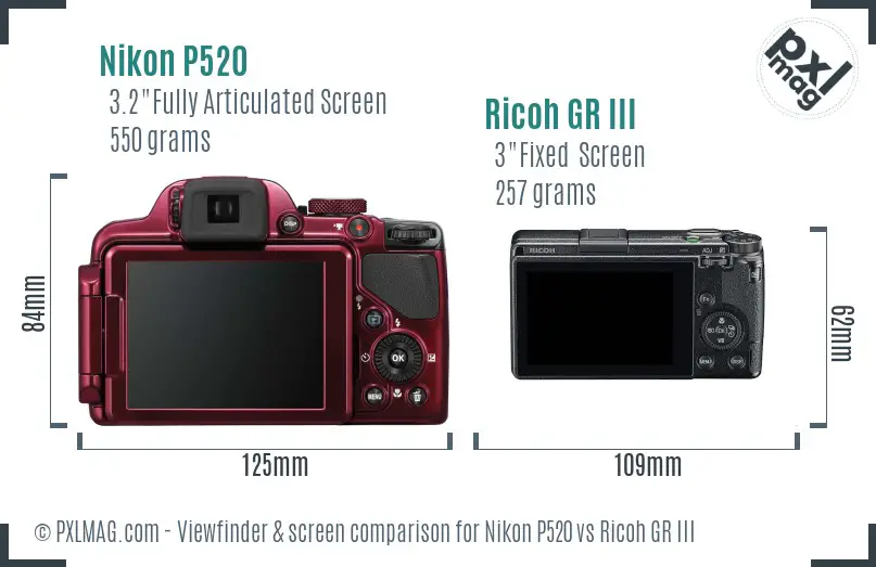 Nikon P520 vs Ricoh GR III Screen and Viewfinder comparison Nikon P520 vs Ricoh GR III Screen and Viewfinder comparison