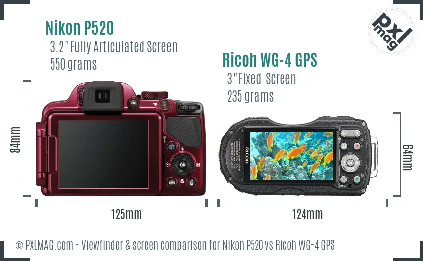 Nikon P520 vs Ricoh WG-4 GPS Screen and Viewfinder comparison Nikon P520 vs Ricoh WG-4 GPS Screen and Viewfinder comparison