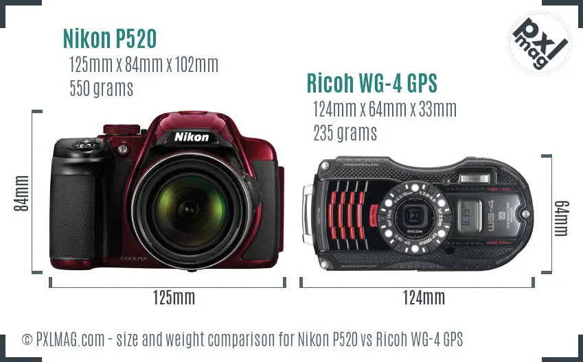 Nikon P520 vs Ricoh WG-4 GPS size comparison Nikon P520 vs Ricoh WG-4 GPS size comparison