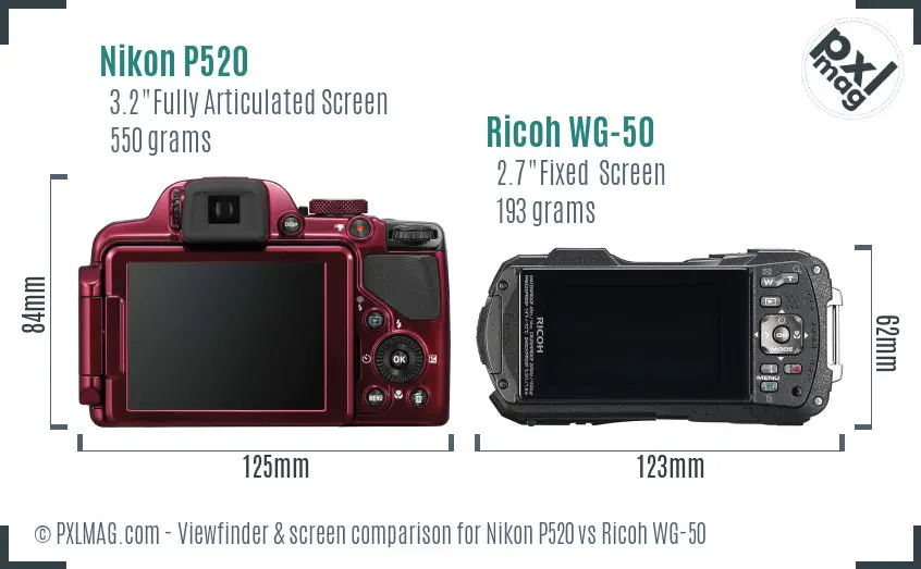 Nikon P520 vs Ricoh WG-50 Screen and Viewfinder comparison