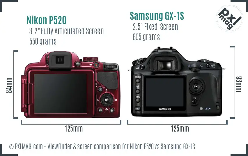 Nikon P520 vs Samsung GX-1S Screen and Viewfinder comparison Nikon P520 vs Samsung GX-1S Screen and Viewfinder comparison