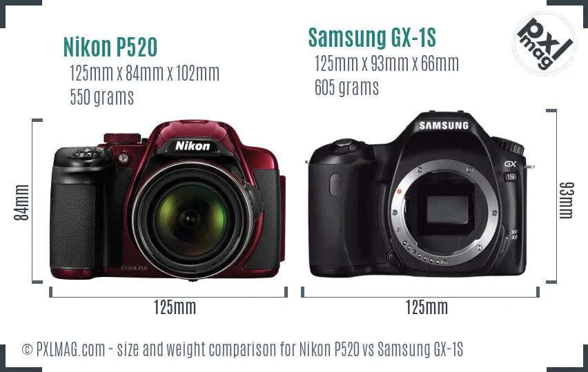 Nikon P520 vs Samsung GX-1S size comparison Nikon P520 vs Samsung GX-1S size comparison