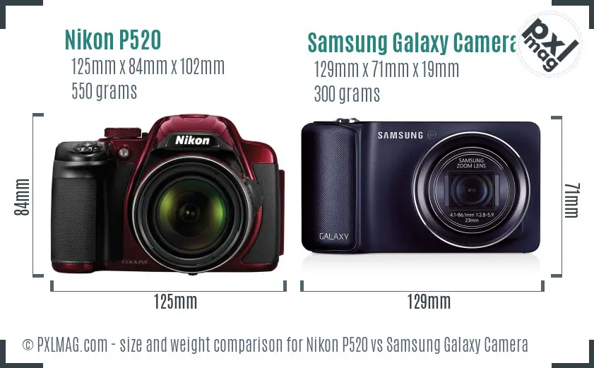 Nikon P520 vs Samsung Galaxy Camera size comparison