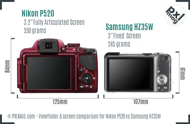 Nikon P520 vs Samsung HZ35W Screen and Viewfinder comparison