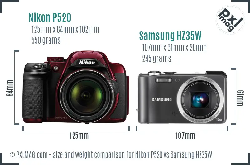 Nikon P520 vs Samsung HZ35W size comparison
