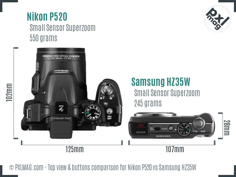 Nikon P520 vs Samsung HZ35W top view buttons comparison