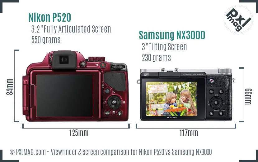 Nikon P520 vs Samsung NX3000 Screen and Viewfinder comparison Nikon P520 vs Samsung NX3000 Screen and Viewfinder comparison
