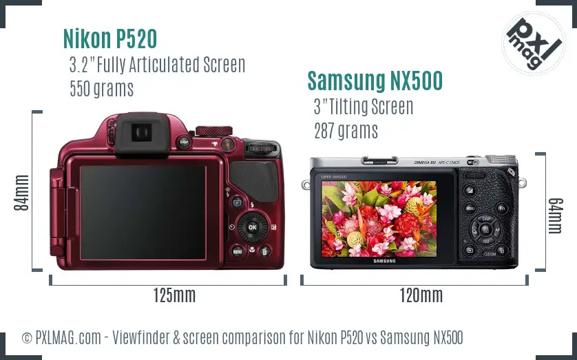 Nikon P520 vs Samsung NX500 Screen and Viewfinder comparison Nikon P520 vs Samsung NX500 Screen and Viewfinder comparison