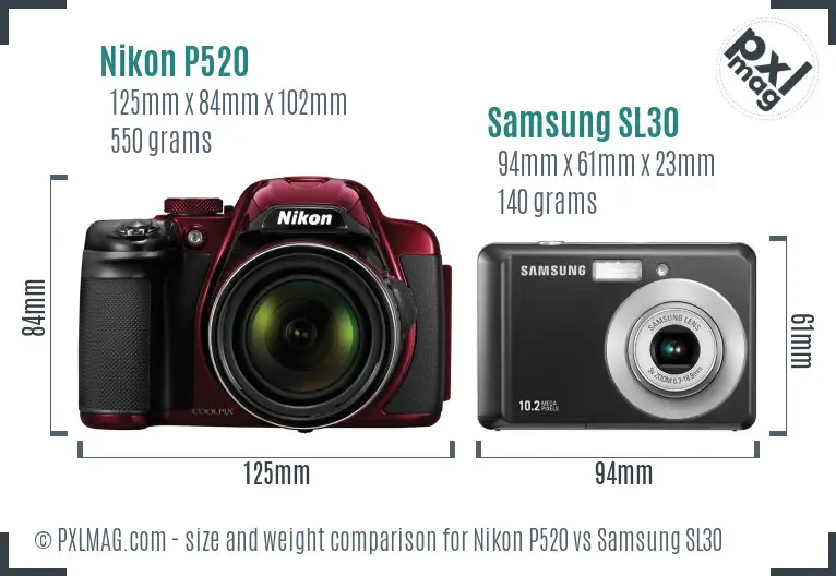Nikon P520 vs Samsung SL30 size comparison