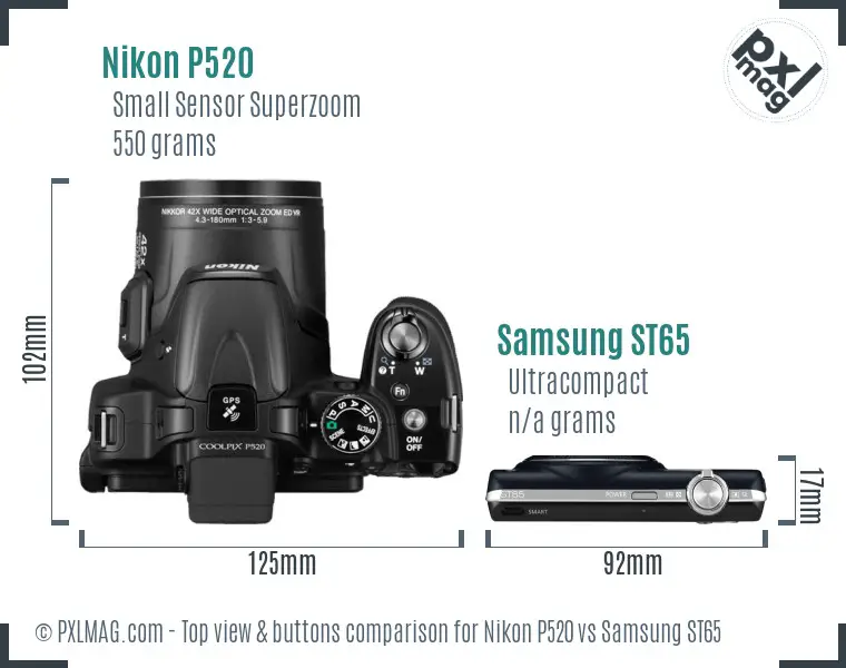 Nikon P520 vs Samsung ST65 top view buttons comparison