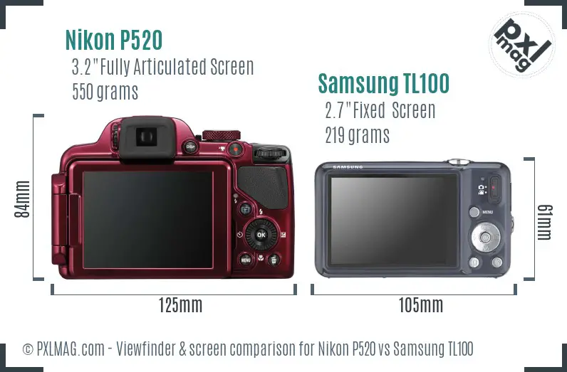 Nikon P520 vs Samsung TL100 Screen and Viewfinder comparison Nikon P520 vs Samsung TL100 Screen and Viewfinder comparison