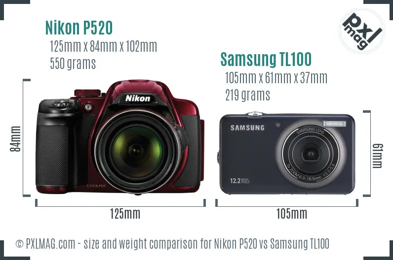 Nikon P520 vs Samsung TL100 size comparison Nikon P520 vs Samsung TL100 size comparison