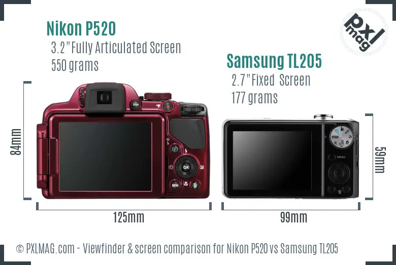Nikon P520 vs Samsung TL205 Screen and Viewfinder comparison