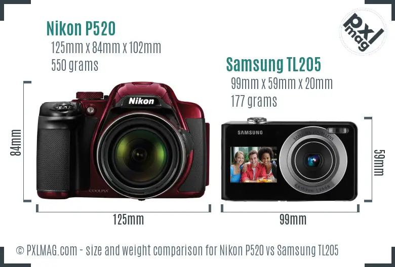 Nikon P520 vs Samsung TL205 size comparison