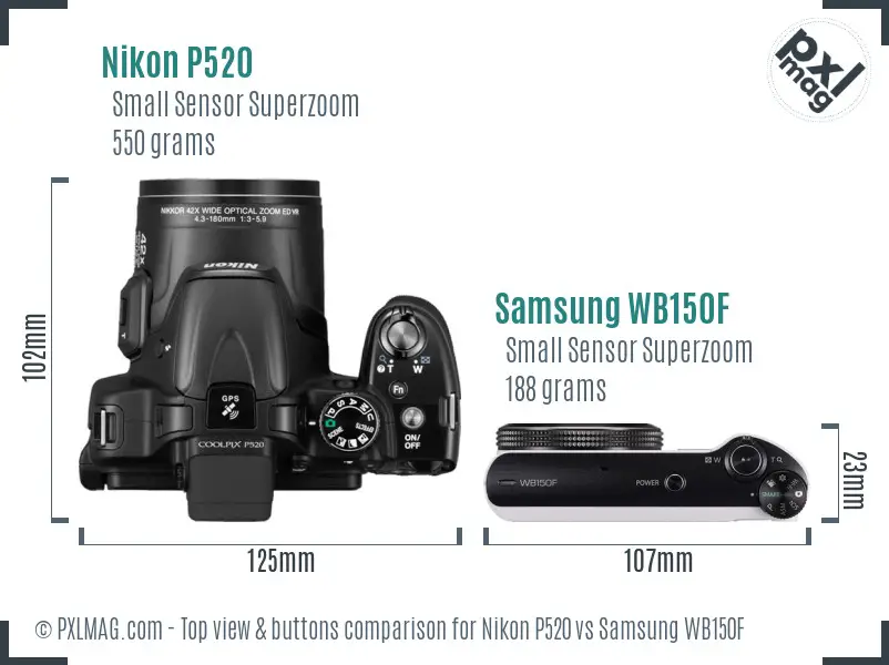Nikon P520 vs Samsung WB150F top view buttons comparison