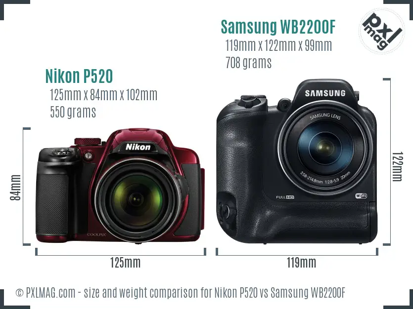 Nikon P520 vs Samsung WB2200F size comparison