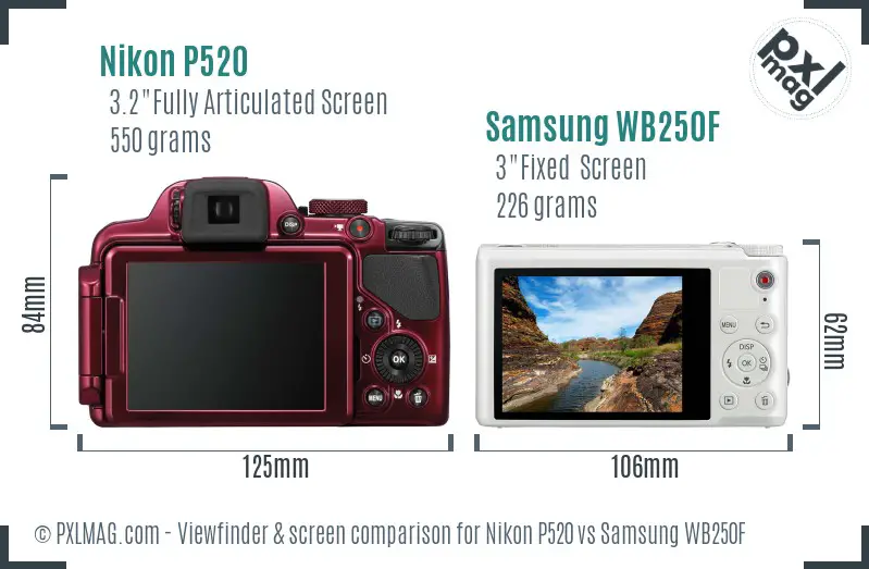 Nikon P520 vs Samsung WB250F Screen and Viewfinder comparison