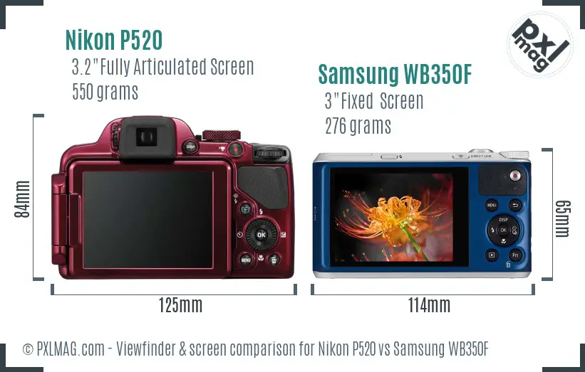 Nikon P520 vs Samsung WB350F Screen and Viewfinder comparison