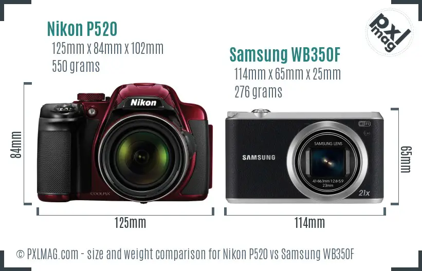 Nikon P520 vs Samsung WB350F size comparison