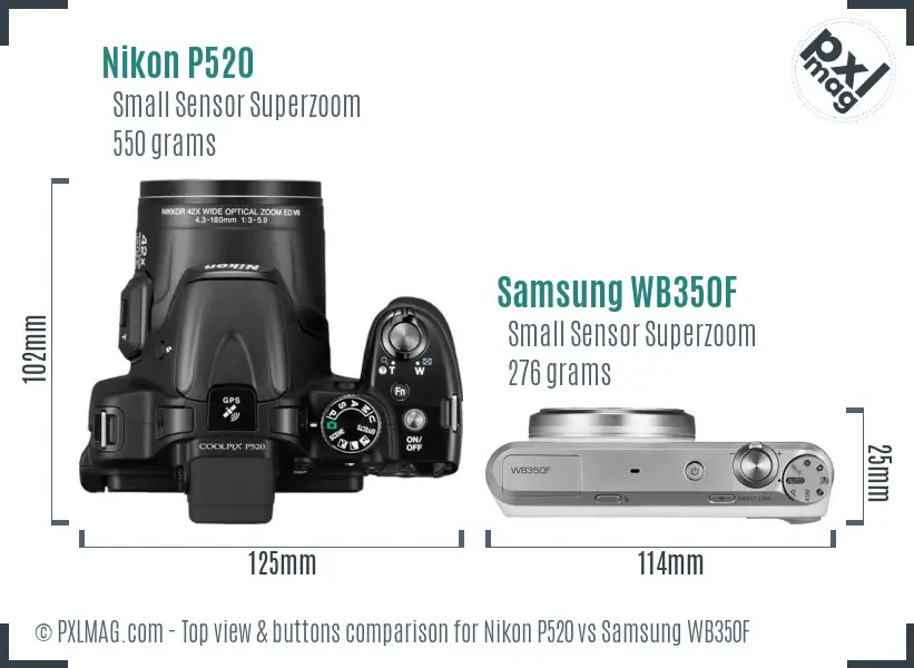 Nikon P520 vs Samsung WB350F top view buttons comparison
