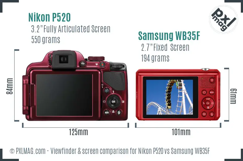 Nikon P520 vs Samsung WB35F Screen and Viewfinder comparison