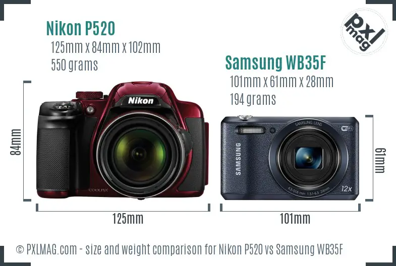 Nikon P520 vs Samsung WB35F size comparison