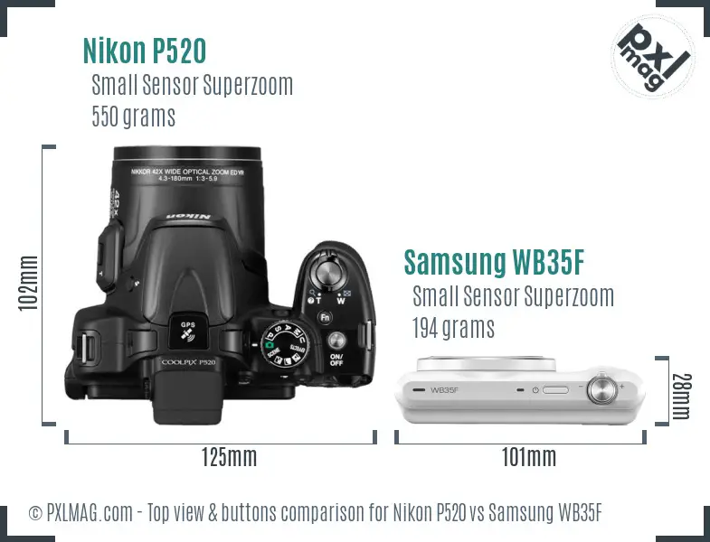 Nikon P520 vs Samsung WB35F top view buttons comparison